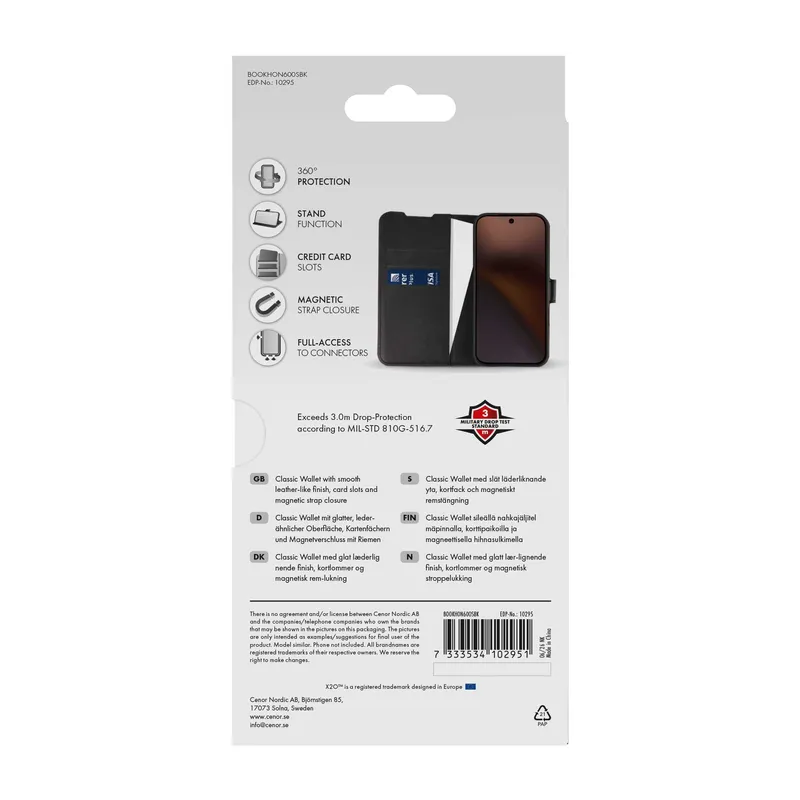 X2O Classic Wallet Plånboksfodral Honor 600 Smart Svart - 3410295