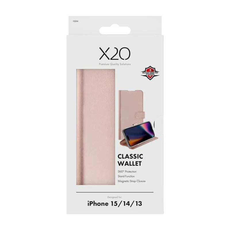 X2O Classic Wallet Plånboksfodral Apple iPhone 15/14/13 Rose Gold - 3410254