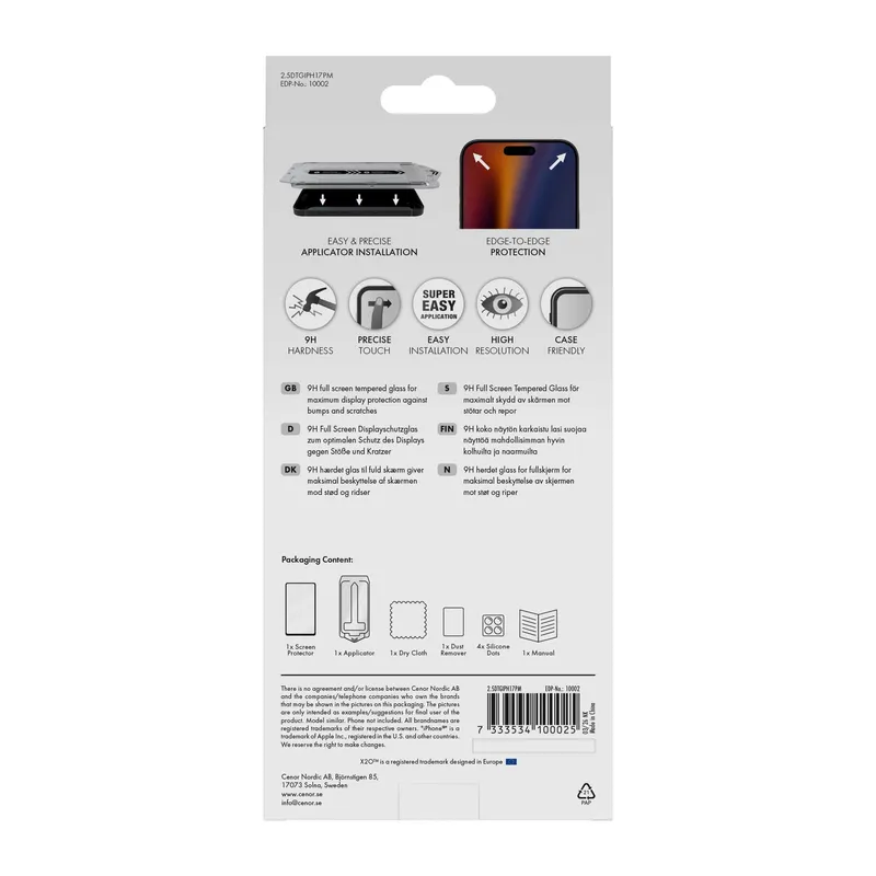 X2O Premium Full Screen Skärmskyddsglas Apple iPhone 18 Pro Max/17 Pro Max - 3410002