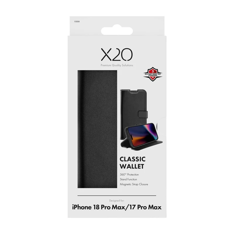 X2O Classic Wallet Plånboksfodral Apple iPhone 18 Pro Max/17 Pro Max Svart - 3410008