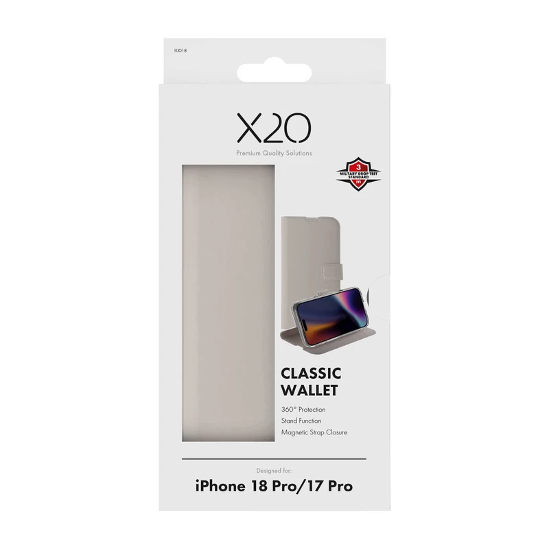 X2O Classic Wallet Plånboksfodral Apple iPhone 18 Pro/17 Pro Greige - 3410018