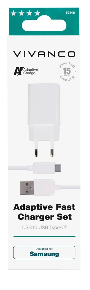 Vivanco USB Hemladdare 3A 15W + USB-C kabel Vit - 2862146