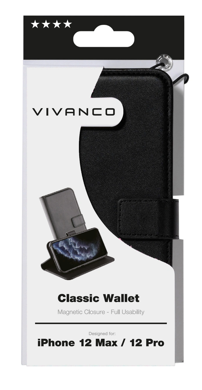 Vivanco Classic Plånboksfodral iPhone 12/12 Pro Svart - 2862160