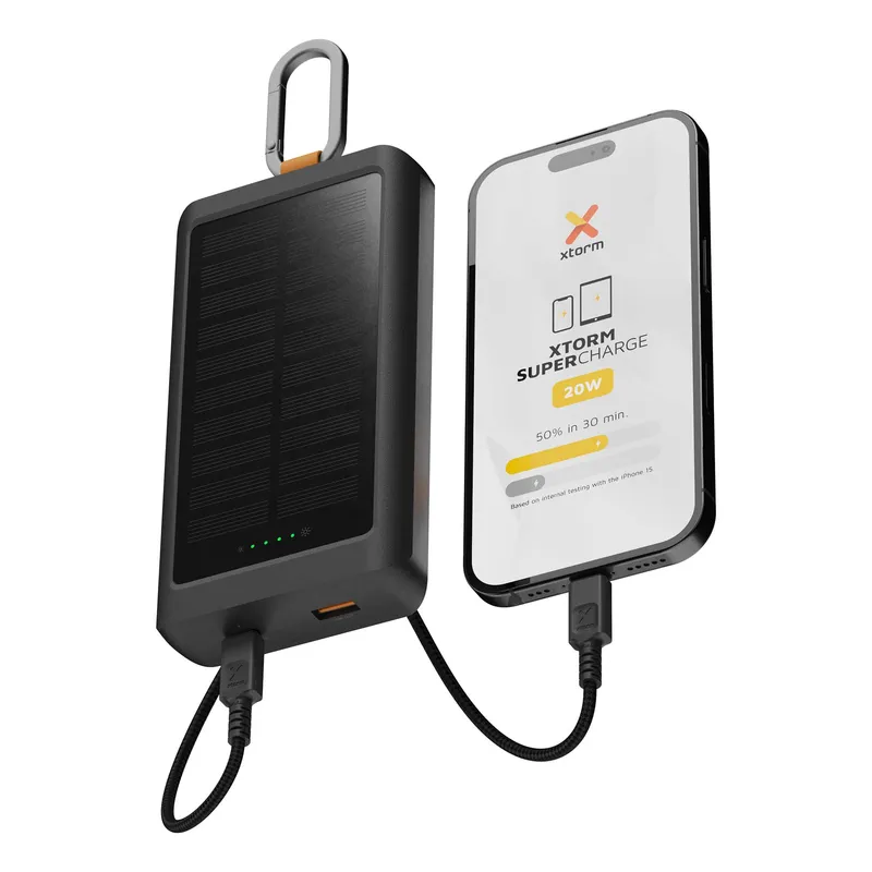 Xtorm Solcell Powerbank USB-A/C 10.000mAh/20W med ficklampa Svart - 9510355
