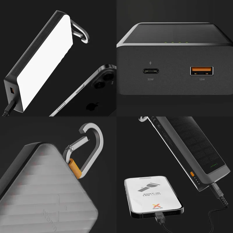 Xtorm Solcell Powerbank USB-A/C 10.000mAh/20W med ficklampa Svart - 9510355