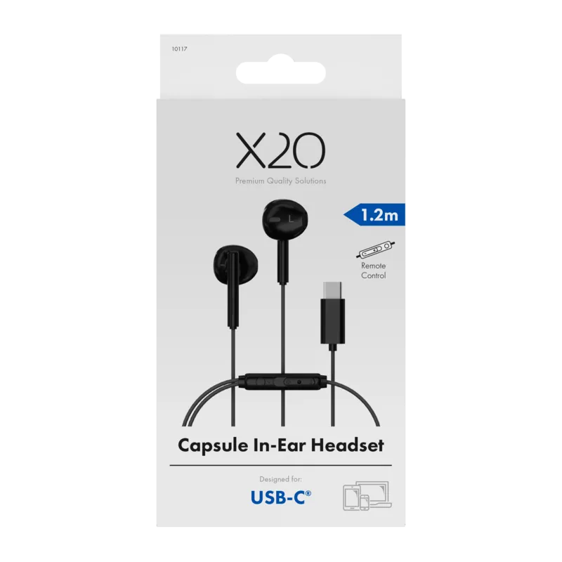 X2O USB-C Capsule In-Ear Headset 1.2m Svart - 3410117