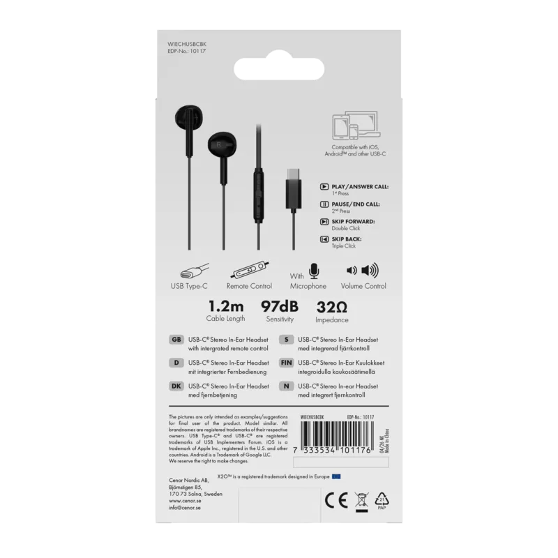 X2O USB-C Capsule In-Ear Headset 1.2m Svart - 3410117