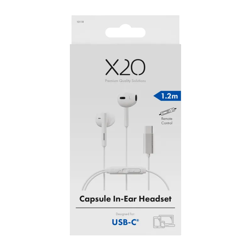 X2O USB-C Capsule In-Ear Headset 1.2m Vit - 3410118