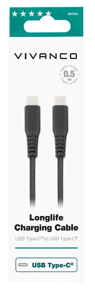 Vivanco Longlife USB-C/C 2.0 kabel 0.5m Svart - 2862395