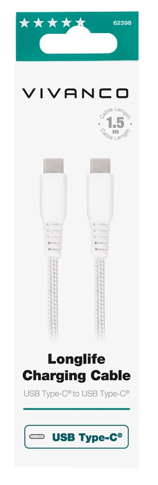Vivanco Longlife USB-C/C 2.0 kabel 1.5m Vit - 2862398