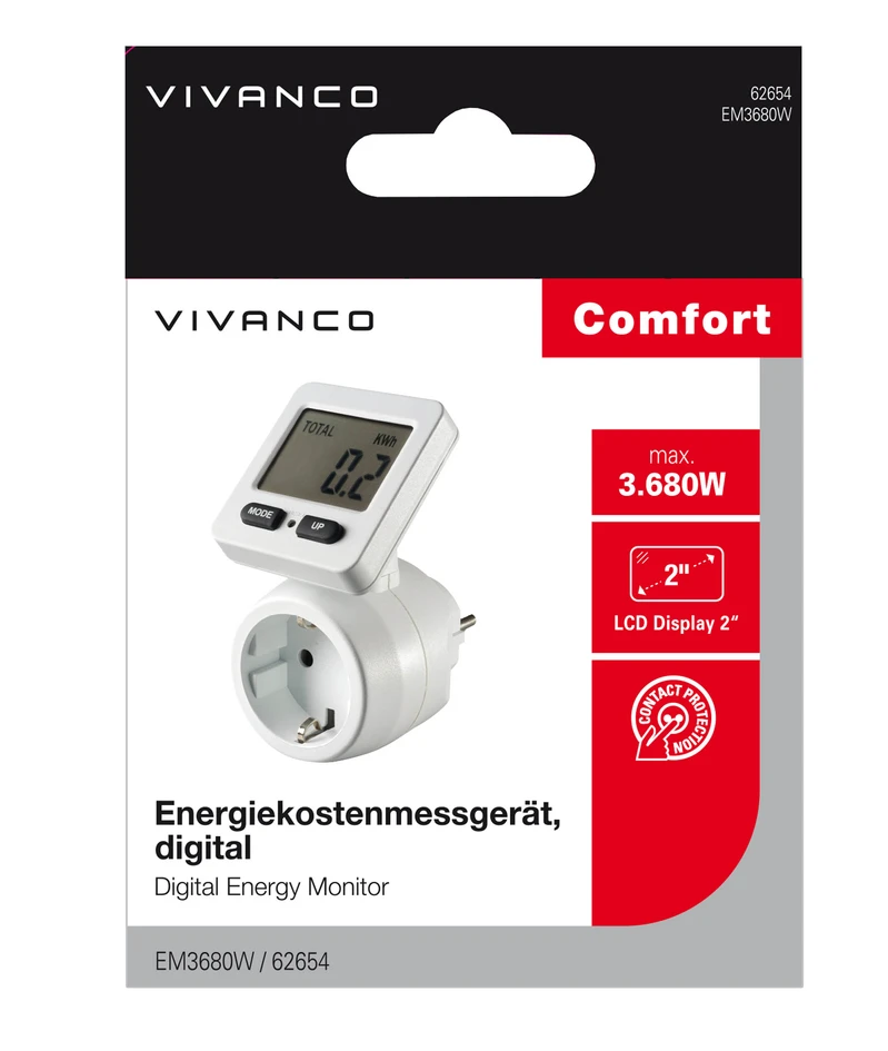 Vivanco Digital energiförbrukningsmätare Schuko 3680W - 2862654