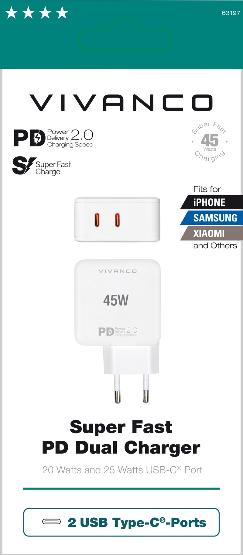 Vivanco Supersnabb 45W Dubbel Hemladdare Vit - 2863197