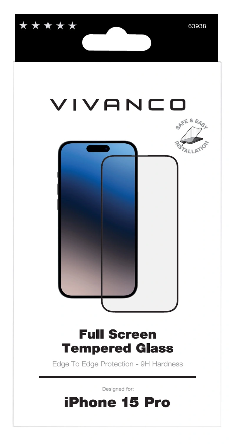 Vivanco Full Screen Skyddsglas 9H iPhone 15 Pro - 2863938
