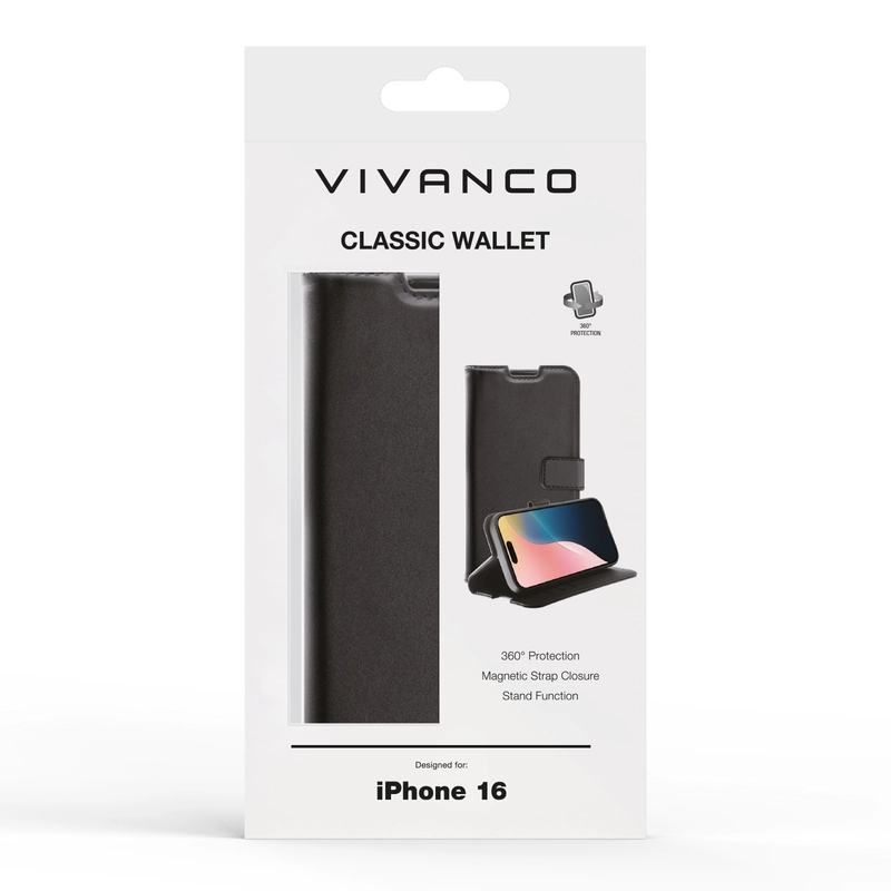 Vivanco Classic Plånboksfodral iPhone 16 Svart - 2864251