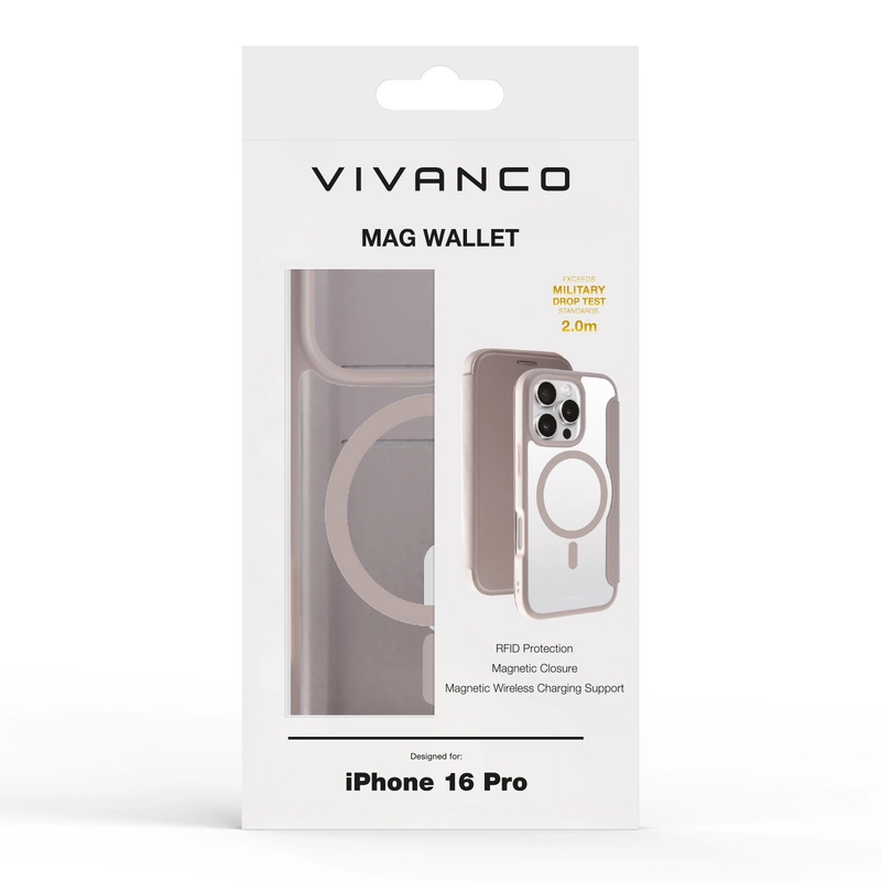 Vivanco Mag Wallet Plånboksfodral iPhone 16 Pro Greige - 2864255