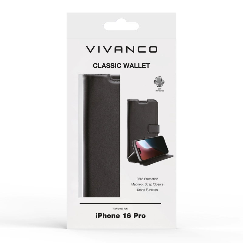 Vivanco Classic Plånboksfodral iPhone 16 Pro Svart - 2864257