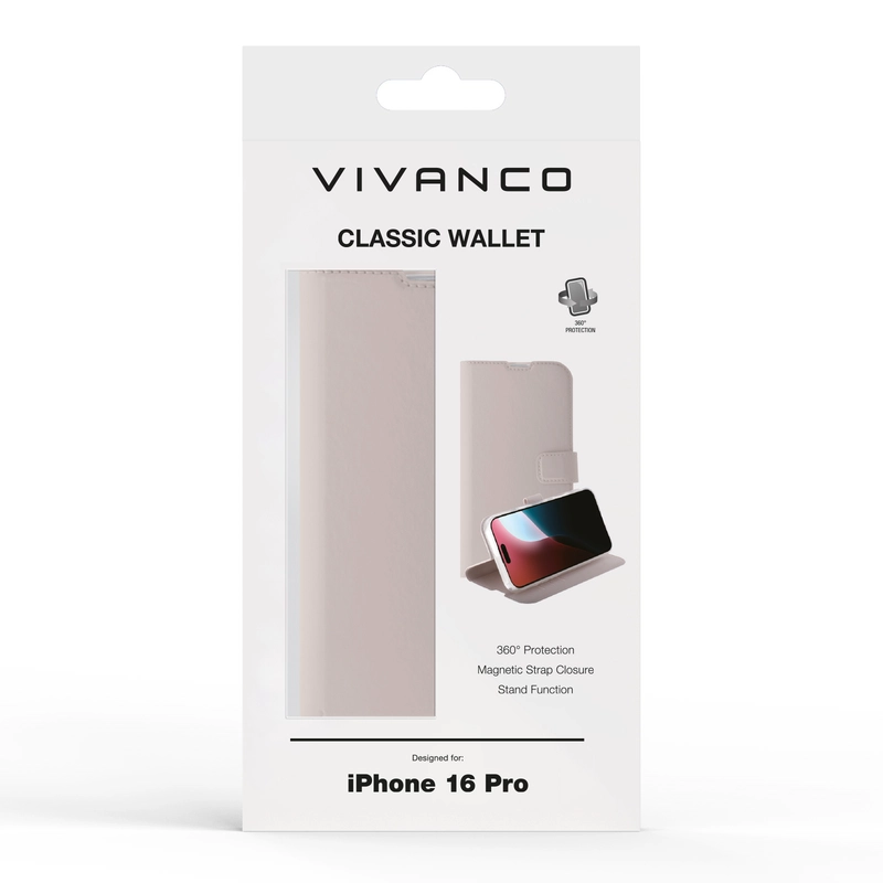 Vivanco Classic Plånboksfodral iPhone 16 Pro Greige - 2864258