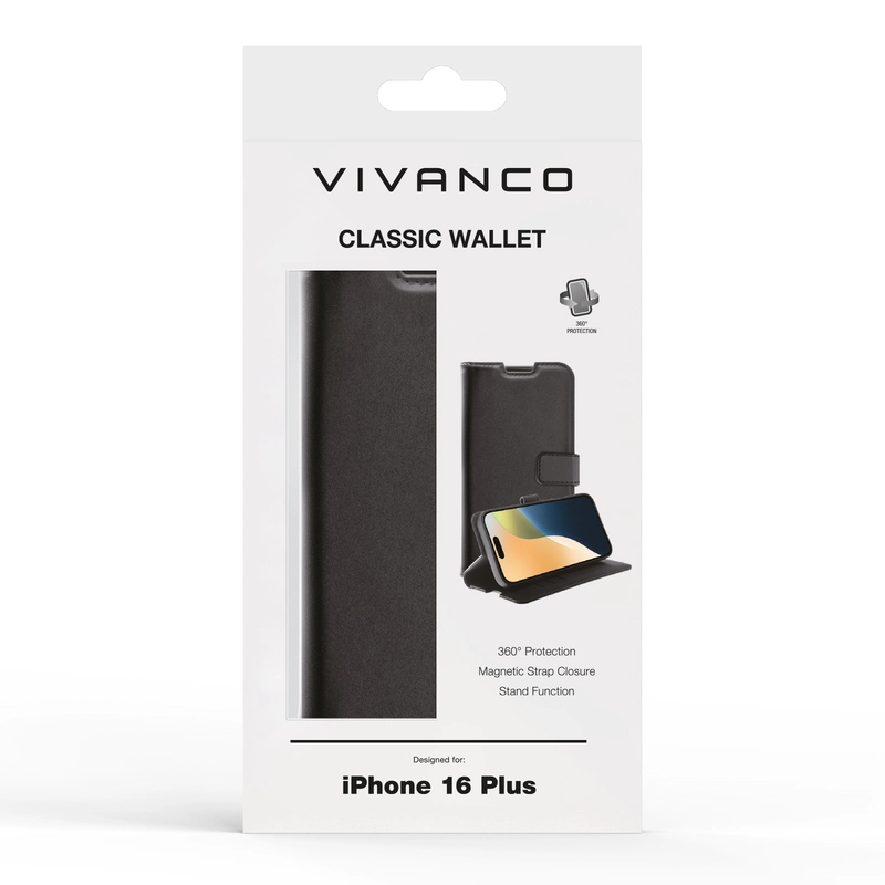 Vivanco Classic Plånboksfodral iPhone 16 Plus Svart - 2864261