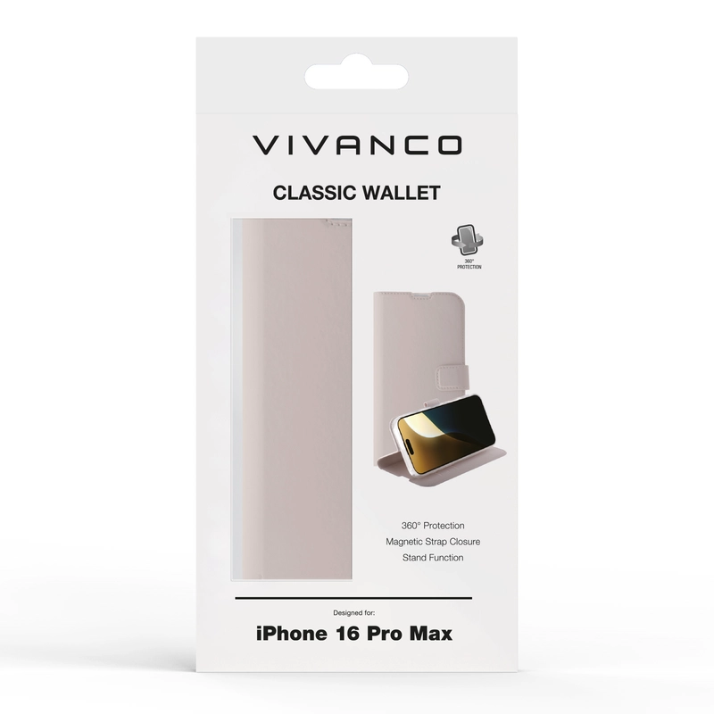 Vivanco Classic Plånboksfodral iPhone 16 Pro Max Greige - 2864265
