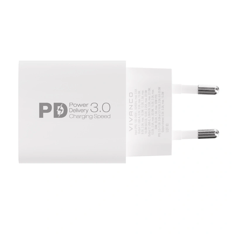 Vivanco Snabb GaN 30W 1xUSB-C PD / USB-A Hemladdare Vit - 2864338