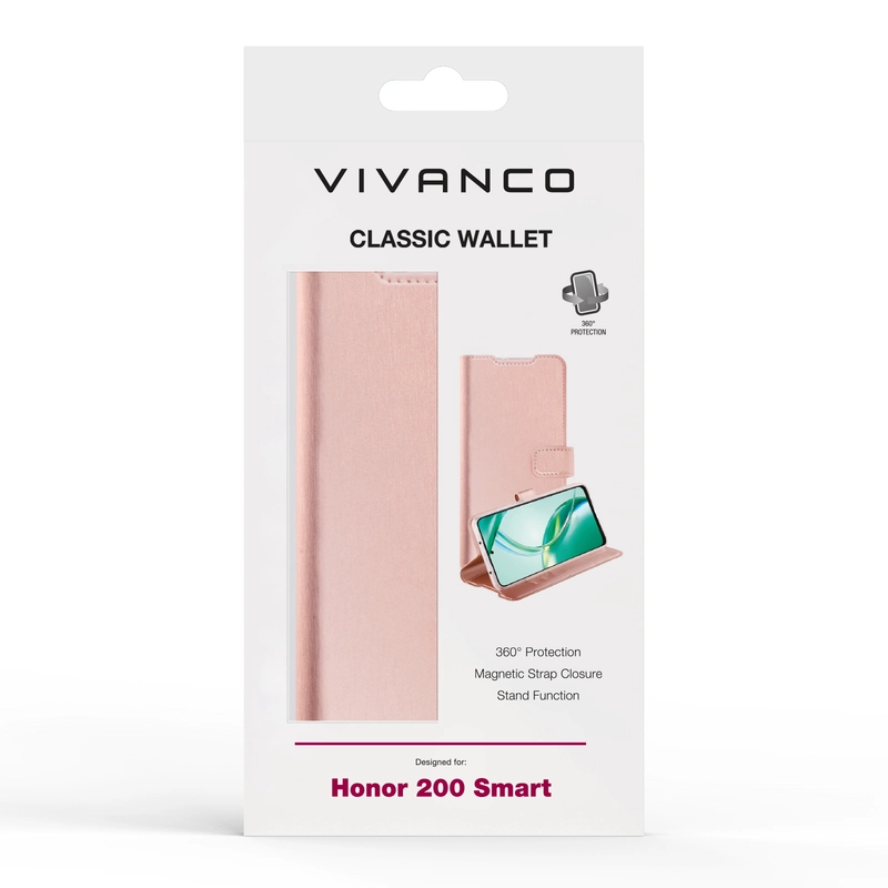 Vivanco Classic Plånboksfodral Honor 200 Smart Rosa Guld - 2864346