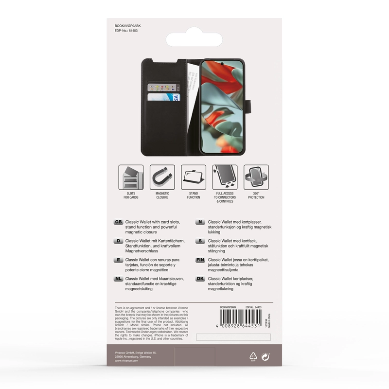 Vivanco Classic Plånboksfodral Google Pixel 9a Svart - 2864453