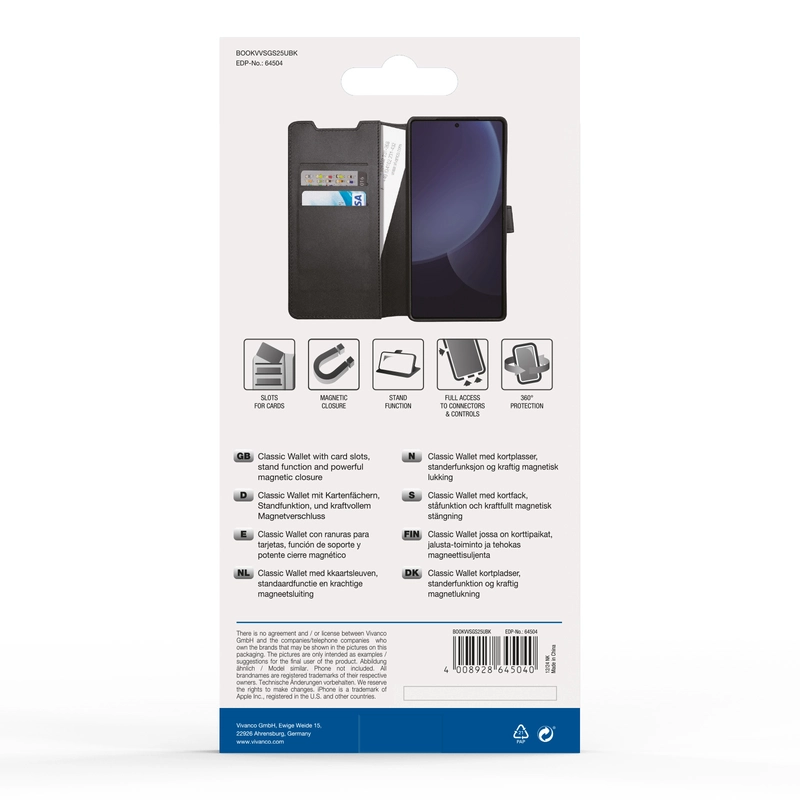 Vivanco Classic Plånboksfodral Samsung Galaxy S25 Ultra Svart - 2864504