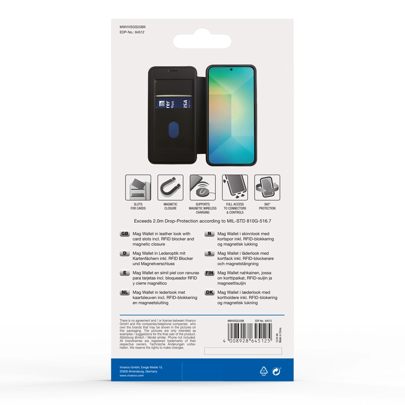 Vivanco Mag Wallet Plånboksfodral Samsung Galaxy S25 Svart - 2864512