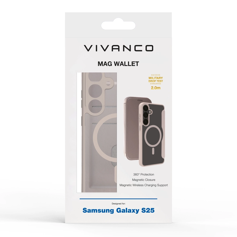 Vivanco Mag Wallet Plånboksfodral Samsung Galaxy S25 Greige - 2864513