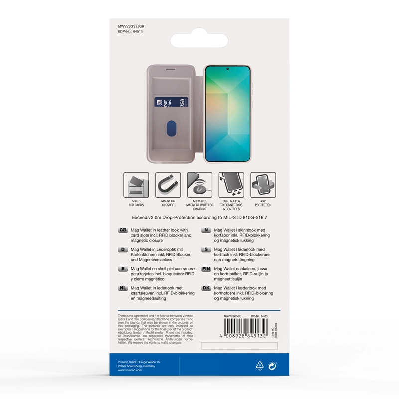 Vivanco Mag Wallet Plånboksfodral Samsung Galaxy S25 Greige - 2864513