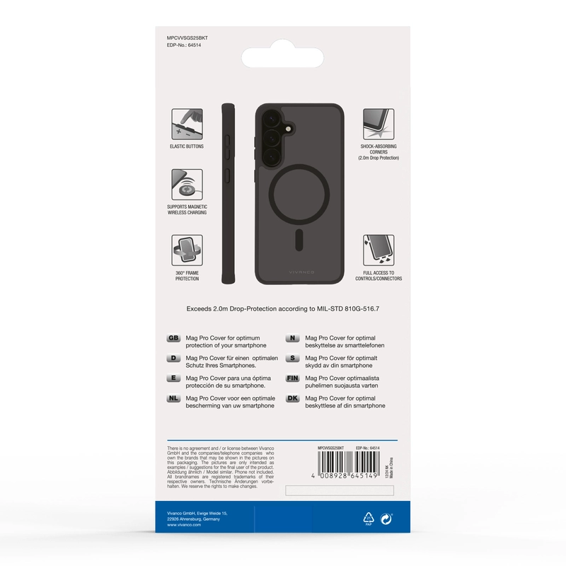 Vivanco Mag Pro Cover Samsung Galaxy S25 Transparent/Svart - 2864514