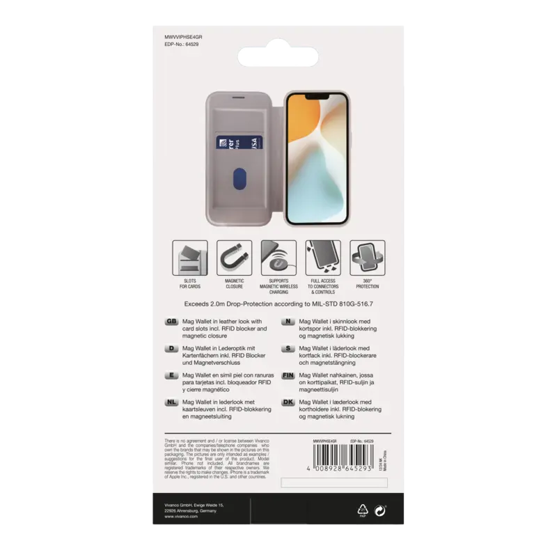 Vivanco Mag Wallet Plånboksfodral Apple Apple iPhone 17e/16e Greige - 2864529