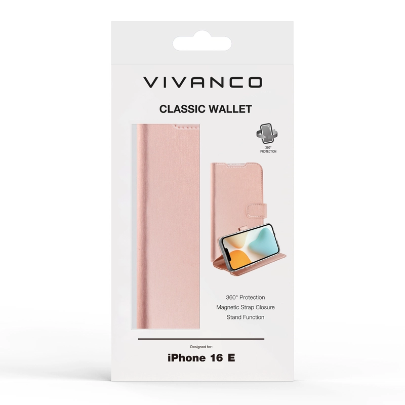 Vivanco Classic Plånboksfodral Apple iPhone 17e/16e Rosa Guld - 2864534