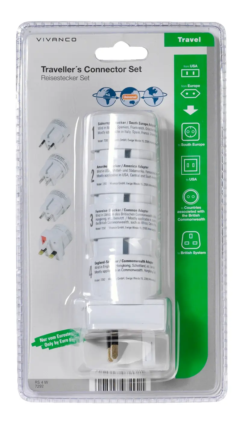 Vivanco Reseadapter Set EUROPA/USA -> Världen Vit - 2807292